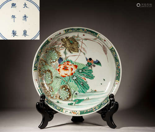 A CHINESE WUCAI 'FLOWER AND BIRD' DISH, MARK AND PERIOD OF K...