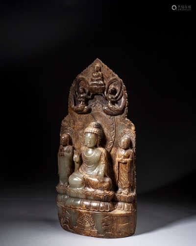 A CARVED JADE FIGURE OF BUDDHA AND BODHISATTVAS