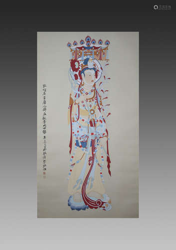 A CHINESE PAPER PAINTING, DUNHUANG FRESCOES, ZHANG DAQIAN