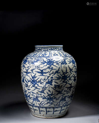 A CHINESE BLUE AND WHITE JAR