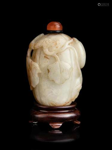 A Chinese White and Russet Jade Melon-Form Snuff Bottle Heig...