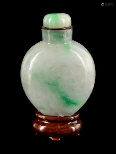 A Chinese Green and White Jadeite Snuff Bottle Height of bot...