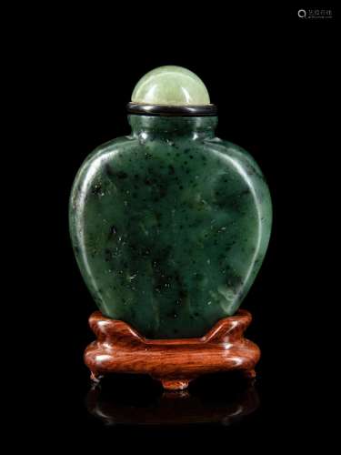 A Chinese Spinach Jade Snuff Bottle Height of bottle 2 1/2 i...