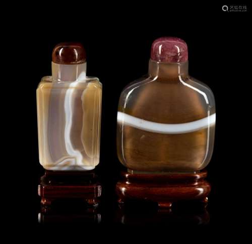 Two Chinese Banded Agate Snuff Bottles Height of taller bott...