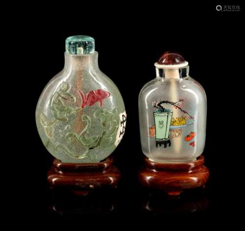 Two Chinese Glass Snuff Bottles Height of taller botte 2 1/8...