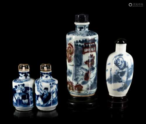 Three Chinese Porcelain Snuff Bottles Height of tallest bott...