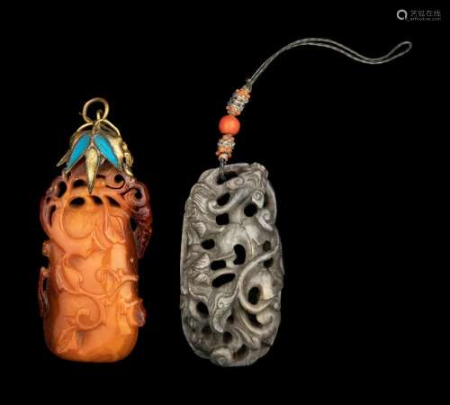 Two Chinese Pierced and Carved Pendants Length 2 7/8 in., 7....
