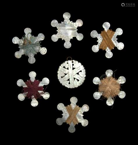 Seven Chinese Carved Mother-of-Pearl Articles Diameter of pe...