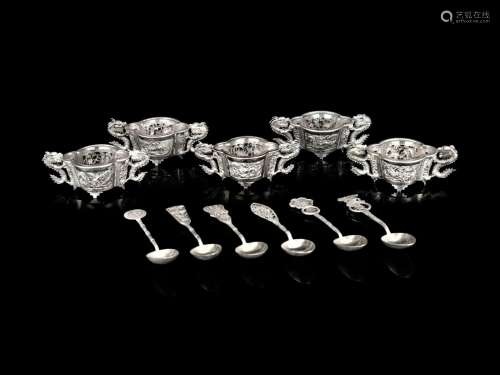 11 Chinese Export Silver Articles Height of salt cellars 1 1...