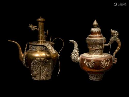A Tibetan Silver and Copper Covered Ewer and A Chinese Bronz...