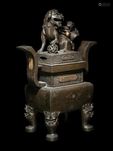A Chinese Bronze 'Lion' Incense Burner Height: 23 ...