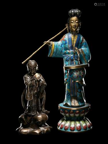 Two Chinese Figures of Female Immortals Height: 11 in., 28 c...