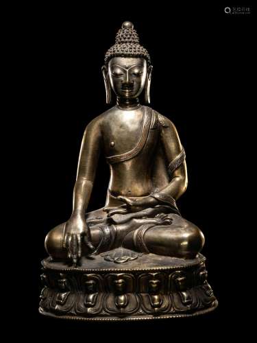 A Tibetan Bronze Figure of Buddha Shakyamuni Height: 6 3/4 i...