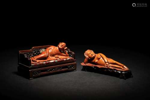 Two Chinese Carved Wood Doctor's Ladies Length of large...