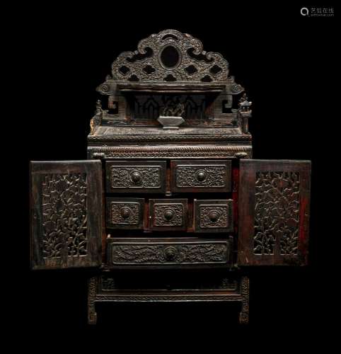 A Chinese Export Carved Hardwood Cabinet Height 22 1/2 in., ...