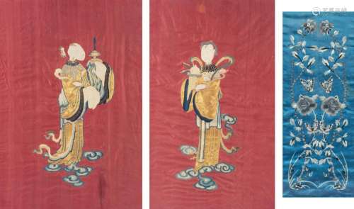 Three Chinese Silk Embroidered Panels Visible height of larg...