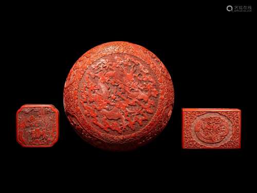 Three Chinese Cinnabar Lacquer Covered Boxes Diameter of lar...