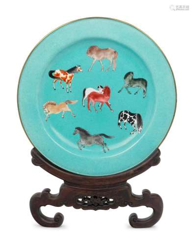 A Chinese Canton Enamel on Copper 'Eight Horses' P...