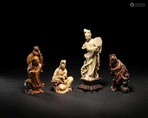 Four Chinese Carved Soapstone Figures of Immortals Height of...