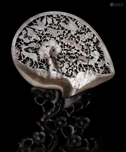 A Chinese Reticulated Mother-of-Pearl Shell Length 9 in., 23...