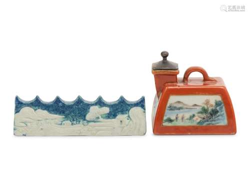Two Chinese Porcelain Scholar's Objects Length of longe...