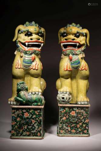 A Large Pair of Chinese Famille Verte Porcelain Figures of F...