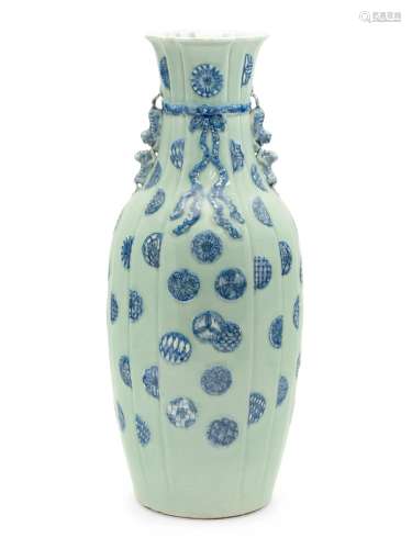 A Chinese Celadon Ground Underglaze Blue Vase Height 23 3/4 ...