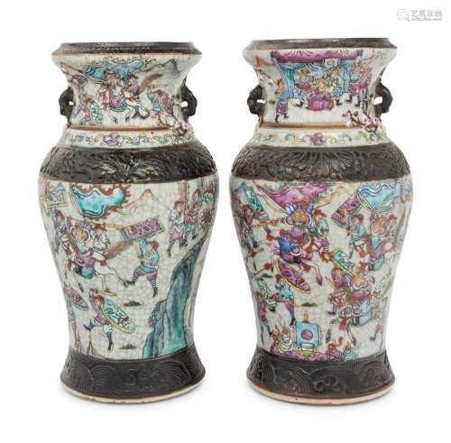 A Pair of Iron Decorated Famille Rose and Crackle Glazed Por...