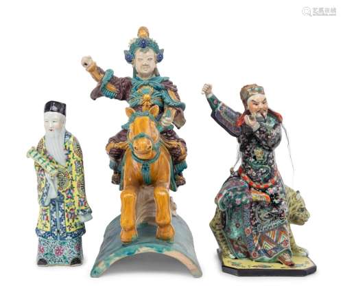 Three Chinese Glazed Porcelain Figures Height of largest 15 ...