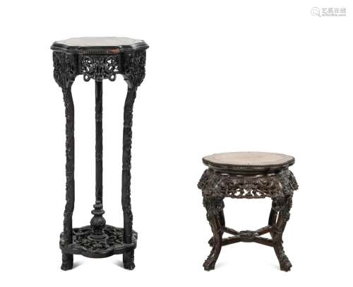 Two Chinese Export Marble Inset Rosewood Furniture Height of...