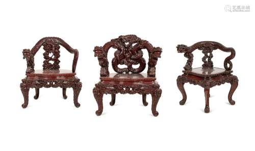 Three Japanese Export Rosewood Armchairs Height of larger 34...