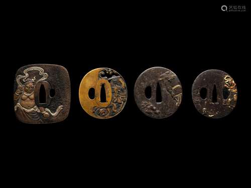 Four Japanese Metal Tsuba Length of the largest: 3 1/2 in., ...