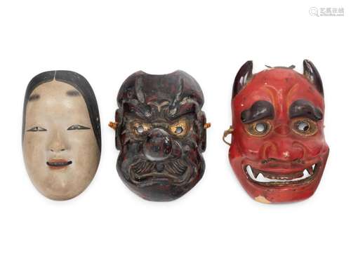 Three Japanese Wood Noh Masks Approximate length of largest ...