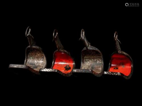 Two Pairs of Japanese Silver Inlaid Iron Stirrups, Abumi Ave...