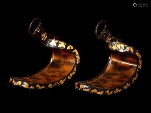 A Pair of Japanese Gold and Black Lacquered Stirrups Height ...