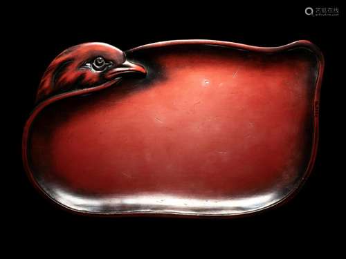 A Japanese Red Lacquer Bird-Form Dish Length 9 7/8 in., 25 c...