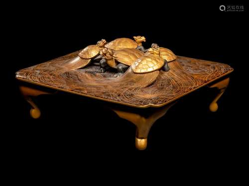 A Japanese Gold and Black Lacquer 'Dragon Turtle' ...