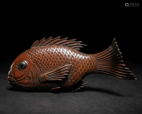 A Small Japanese Copper Alloy Okimono of a Fish Length 3 3/4...