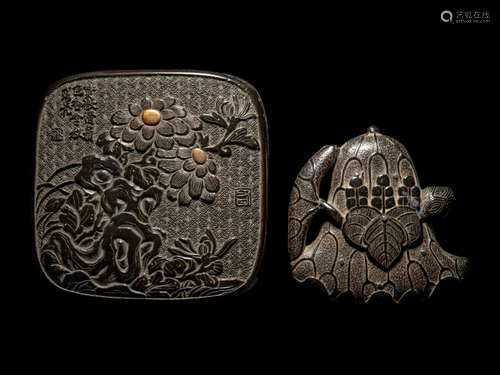 Two Japanese Carved Black Lacquer Articles Length 4 in., 10 ...