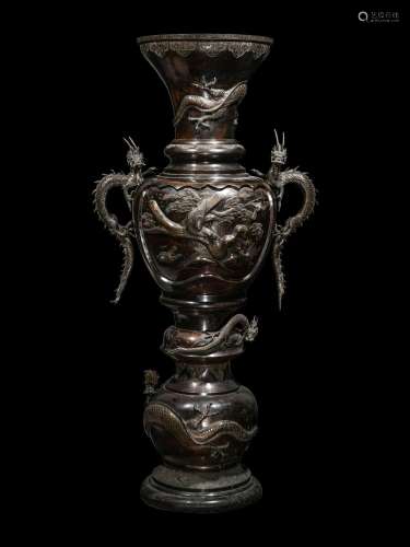 A Large Japanese Bronze Floor Vase Height 59 in., 149.86 cm.