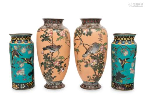 Two Pairs of Japanese Cloisonné Vases Height of larger pair ...