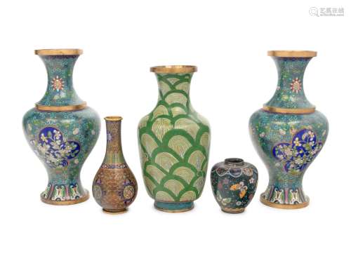 Five Chinese and Japanese Cloisonné Enamel Vases Height of l...