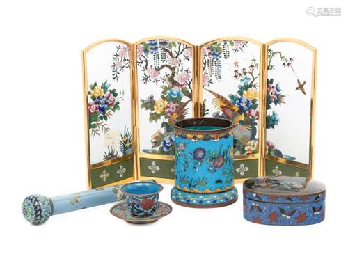 Six Japanese Cloisonné Enamel Scholar's Objects Length ...