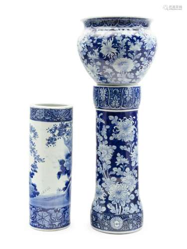 Two Large Japanese Blue and White Porcelain Wares Height: 42...