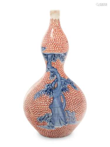 A Japanese Arita Porcelain Gourd-Form Vase Height 10 in., 25...