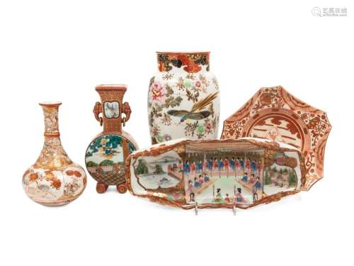 Five Japanese Kutani Porcelain Articles Height of largest 11...