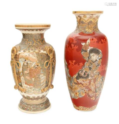 Two Large Japanese Satsuma Vases Height: 18 1/8 in., 46 cm.