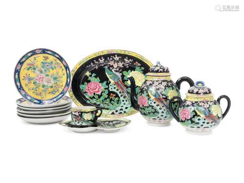 11 Japanese Enameled Porcelain Tea Wares Length of largest 1...