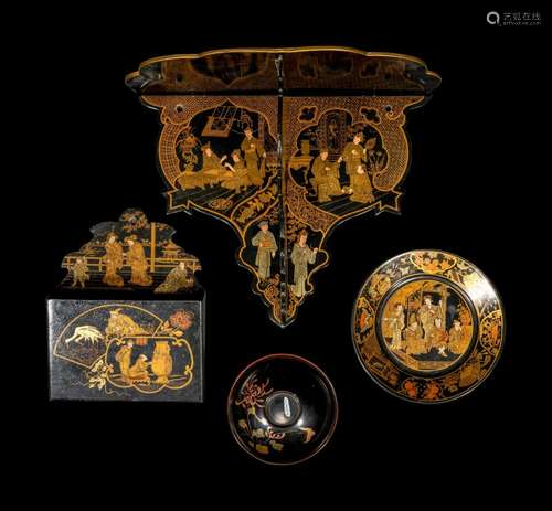 Four Japanese Export Gilt Lacquered Wares Height of largest ...