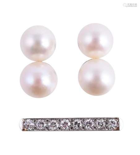 A PAIR OF CULTURED PEARL EARRINGS AND A DIAMOND SET PEARL SE...